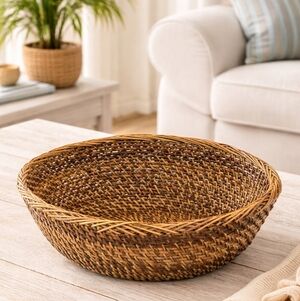 Tommy Bahama Rattan Bowl Basket Handcrafted Woven Philippines Wicker Decor NWT